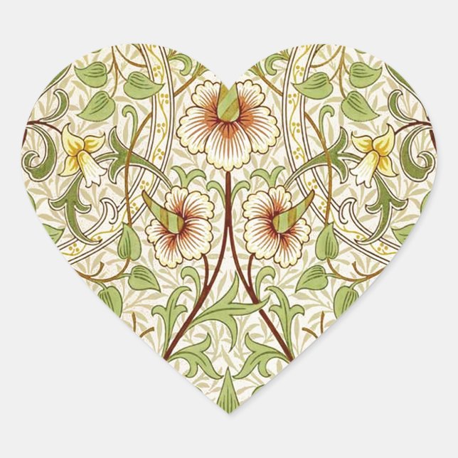 William Morris Daffodil Classic Flower Wallpaper Heart Sticker (Front)