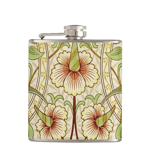 William Morris Daffodil Classic Flower Wallpaper Hip Flask (Front)