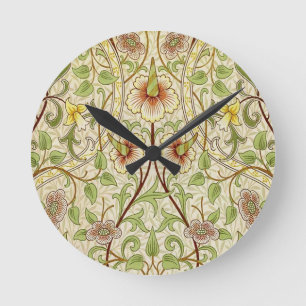 William Morris Daffodil Classic Flower Wallpaper Round Clock
