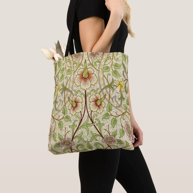 William Morris Daffodil Classic Flower Wallpaper Tote Bag (Close Up)