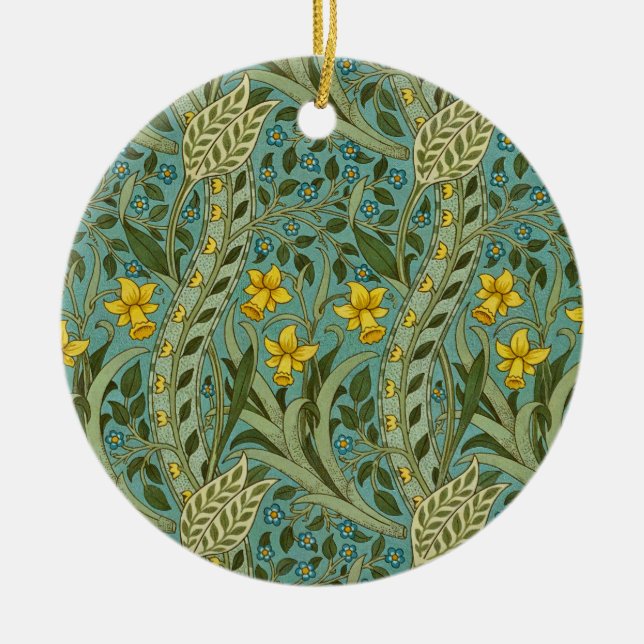 William Morris Daffodil Floral Pattern Classic Ceramic Ornament (Front)