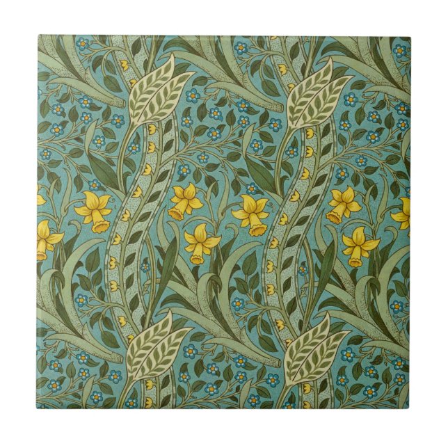 William Morris Daffodil Floral Pattern Classic Ceramic Tile (Front)