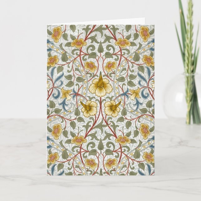 William Morris Daffodil Floral Pattern Holiday Card (Front)