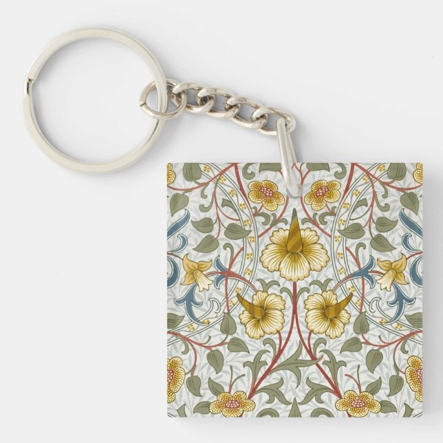 William Morris Daffodil Floral Pattern Key Ring (Front)