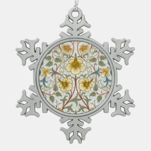 William Morris Daffodil Floral Pattern Snowflake Pewter Christmas Ornament