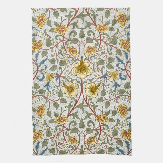 William Morris Daffodil Floral Pattern Tea Towel (Vertical)