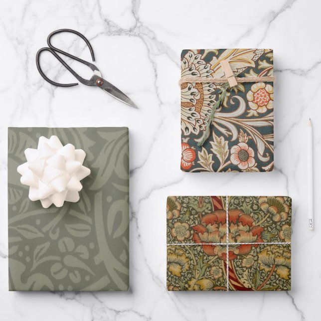 William Morris Daffodil Floral Wallpaper Wrapping Paper Sheet (Front)