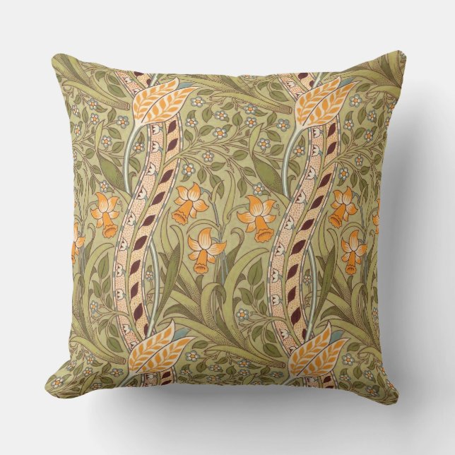 William Morris Daffodil Garden Flower Classic Bota Cushion (Front)