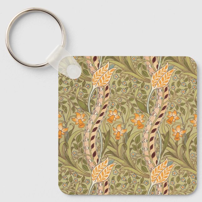 William Morris Daffodil Garden Flower Classic Bota Key Ring (Front)