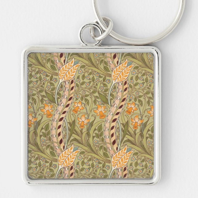 William Morris Daffodil Garden Flower Classic Bota Key Ring (Front)