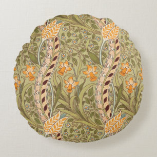 William Morris Daffodil Garden Flower Classic Bota Round Cushion