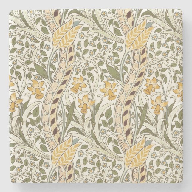 William Morris Daffodil Garden Flower Classic Bota Stone Coaster (Front)