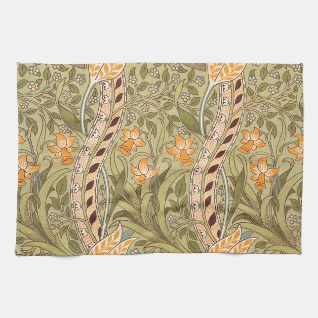 William Morris Daffodil Garden Flower Classic Bota Tea Towel (Horizontal)