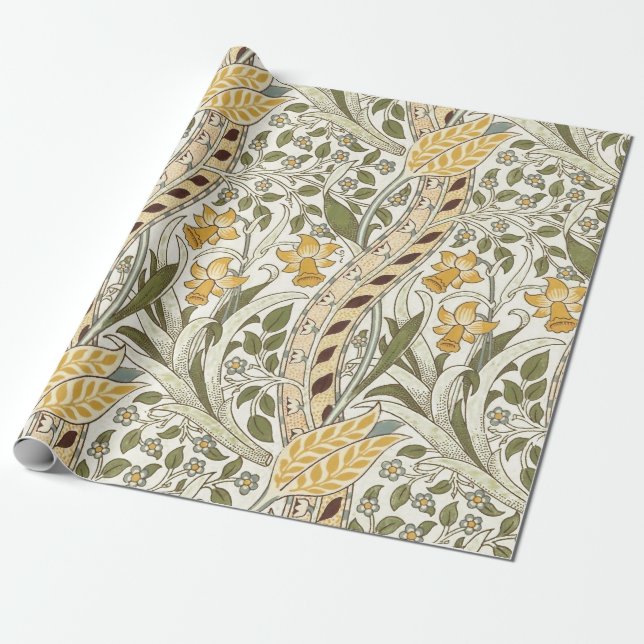 William Morris Daffodil Garden Flower Classic Bota Wrapping Paper (Unrolled)