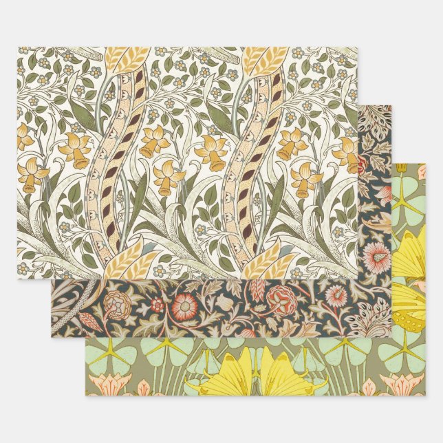 William Morris Daffodil Garden Flower Classic Bota Wrapping Paper Sheet (Set)