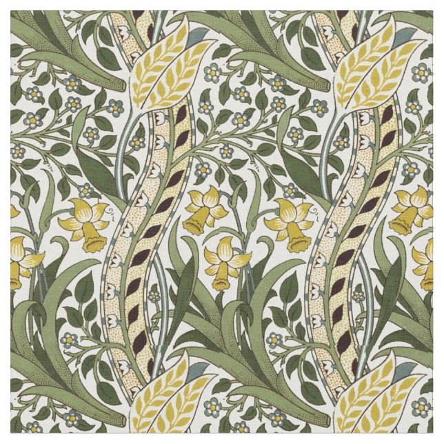 William Morris Daffodil Vintage Pattern Fabric (Close Up)
