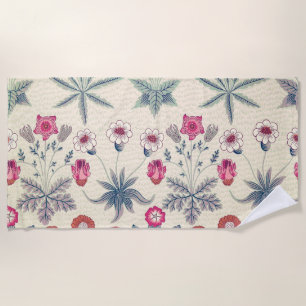 William Morris Daisy Floral Pattern Red Orange Beach Towel