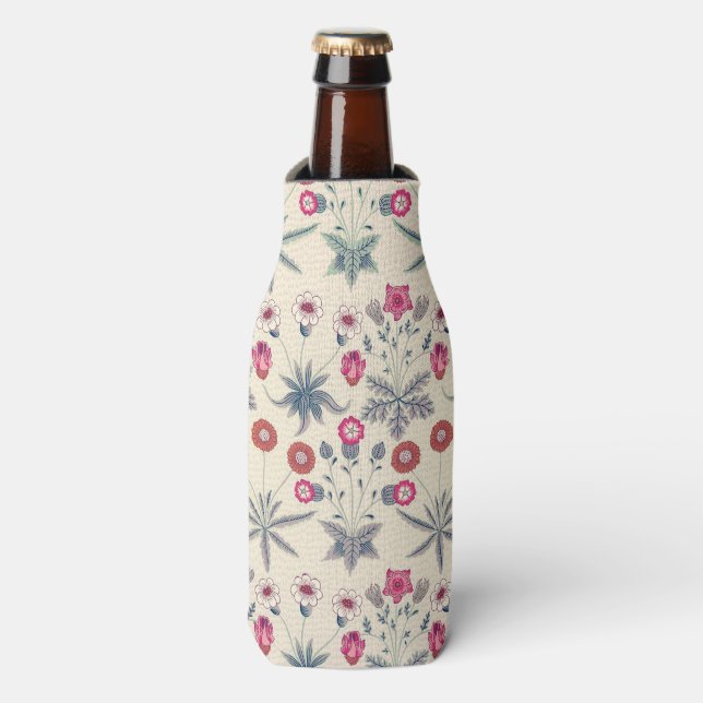 William Morris Daisy Floral Pattern Red Orange Bottle Cooler (Bottle Front)