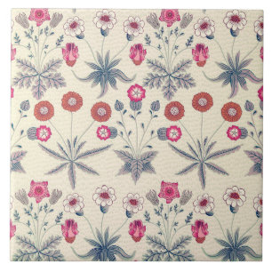 William Morris Daisy Floral Pattern Red Orange Ceramic Tile