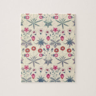 William Morris Daisy Floral Pattern Red Orange Jigsaw Puzzle