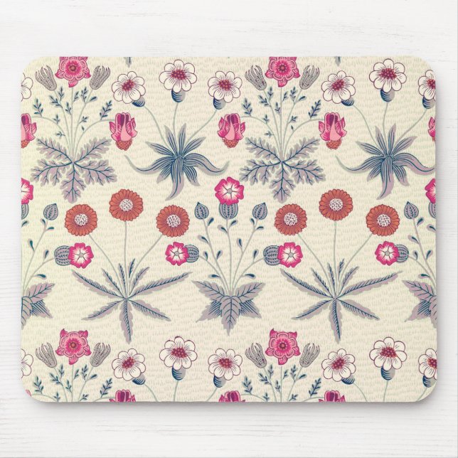 William Morris Daisy Floral Pattern Red Orange Mouse Pad (Front)