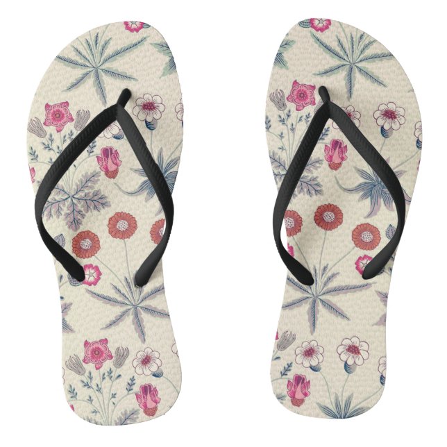 William Morris Daisy Floral Pattern Red Orange Thongs (Footbed)