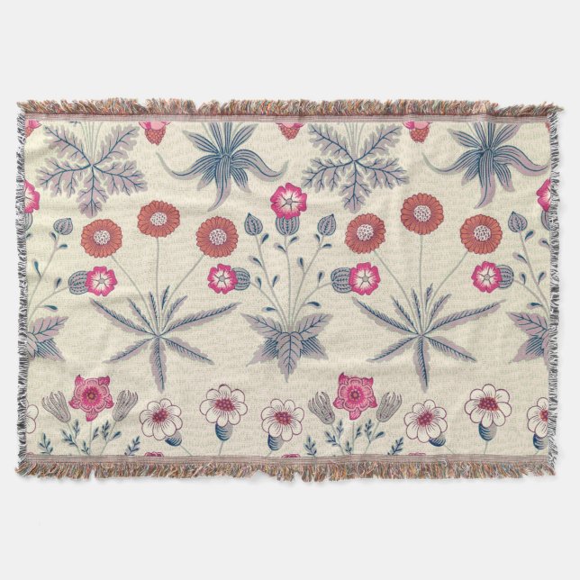 William Morris Daisy Floral Pattern Red Orange Throw Blanket (Front)