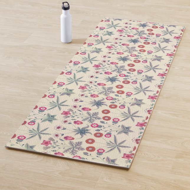 William Morris Daisy Floral Pattern Red Orange Yoga Mat (In Situ)