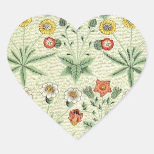 William Morris Daisy Floral Wallpaper Pattern Heart Sticker