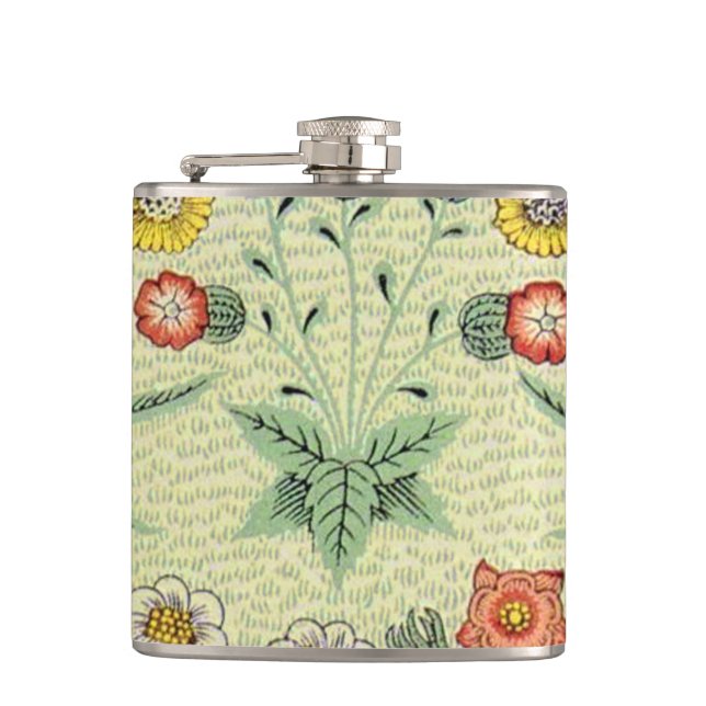 William Morris Daisy Floral Wallpaper Pattern Hip Flask (Front)