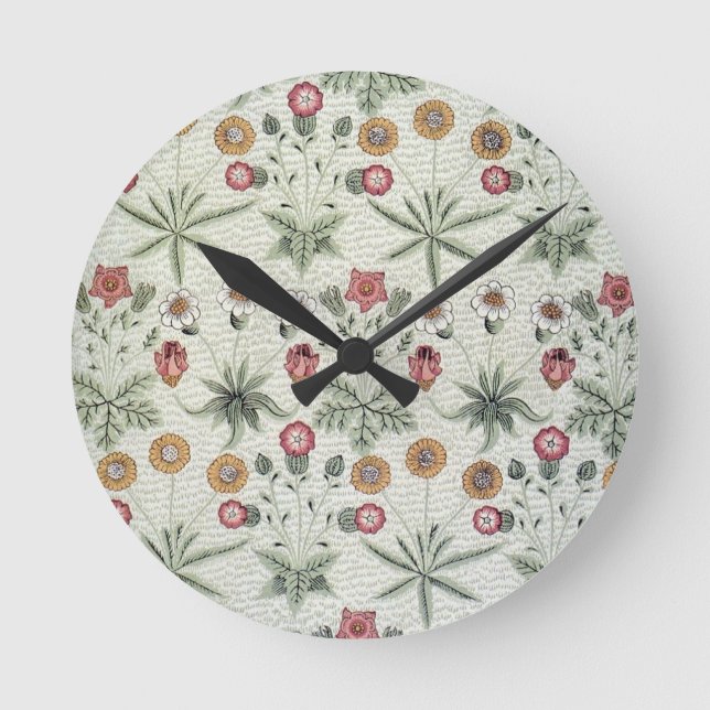 William Morris Daisy Floral Wallpaper Pattern Round Clock (Front)