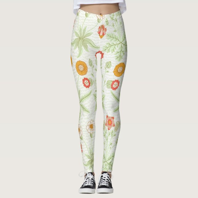 William Morris Daisy Vintage Botanical Pattern Leggings (Front)