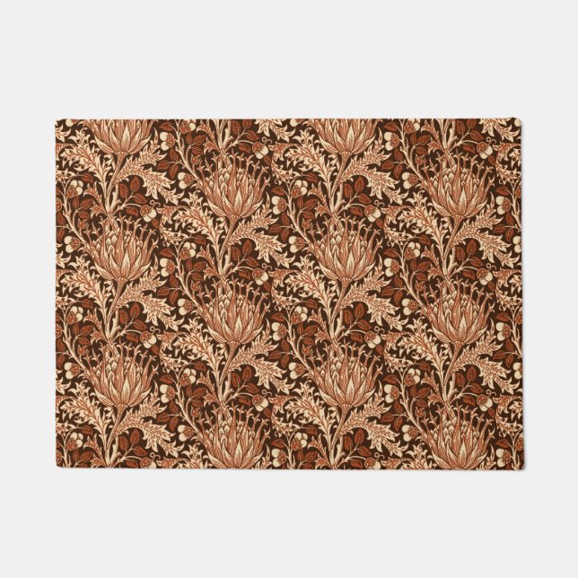 William Morris Damask, Brown and Beige Doormat (Front)