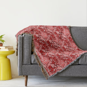 William Morris Damask, Dark Red & White Throw Blanket