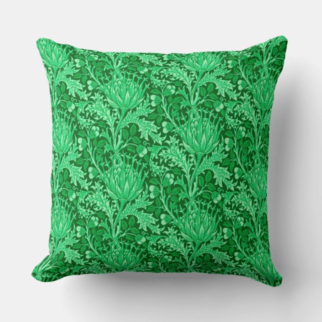 William Morris Damask, Emerald Green Cushion (Front)