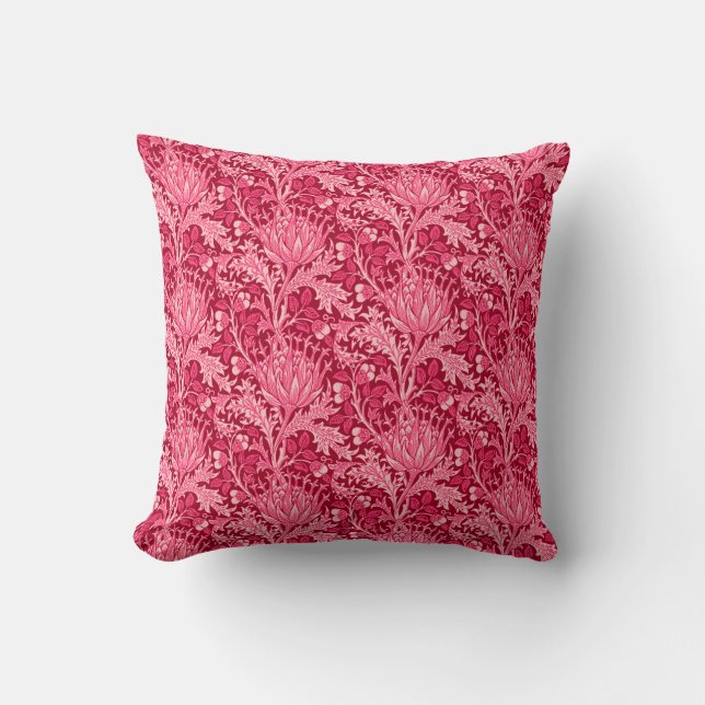 William Morris Damask, Fuchsia Pink Cushion (Front)