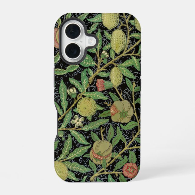 William Morris Dark Pomegranate Fruit Pattern iPhone 16 Case (Back)