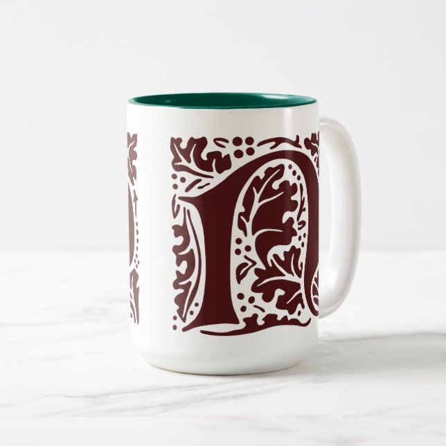 William Morris Dark Red Art Crafts Monogram Two-Tone Coffee Mug (Front Right)