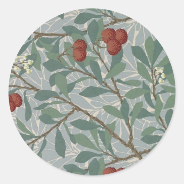 William Morris Decorative Art Arbutus Pattern Classic Round Sticker (Front)