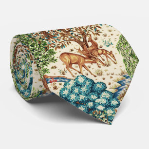 William Morris Deer by a Brook Beige and Blue  Tie