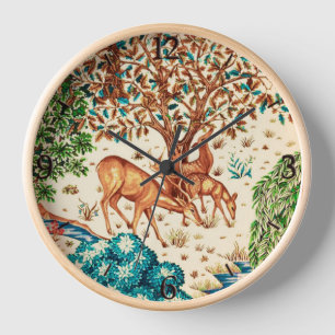 William Morris Deer by a Brook Beige Background Clock