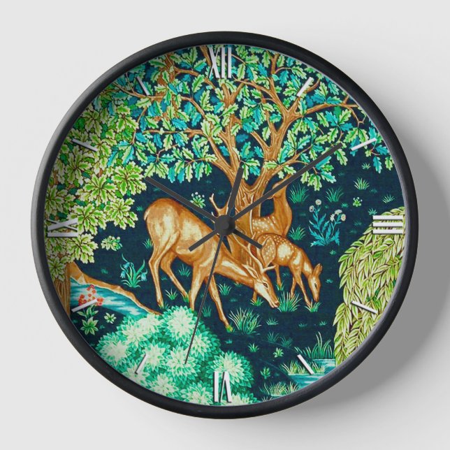 William Morris Deer by a Brook Blue and Green  Clock (Front)