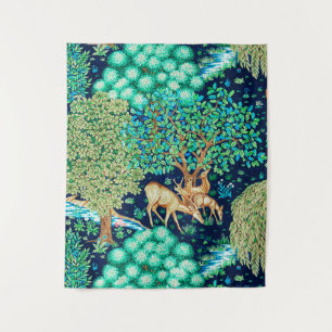 William Morris Deer by a Brook Indigo Tapestry