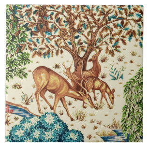 William Morris Deer by a Brook Tapestry Beige Ceramic Tile