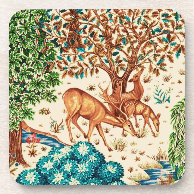 William Morris Deer by a Brook Tapestry Beige Coaster (Front)