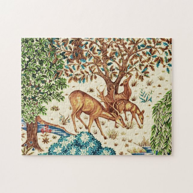 William Morris Deer by a Brook Tapestry Beige Jigsaw Puzzle (Horizontal)