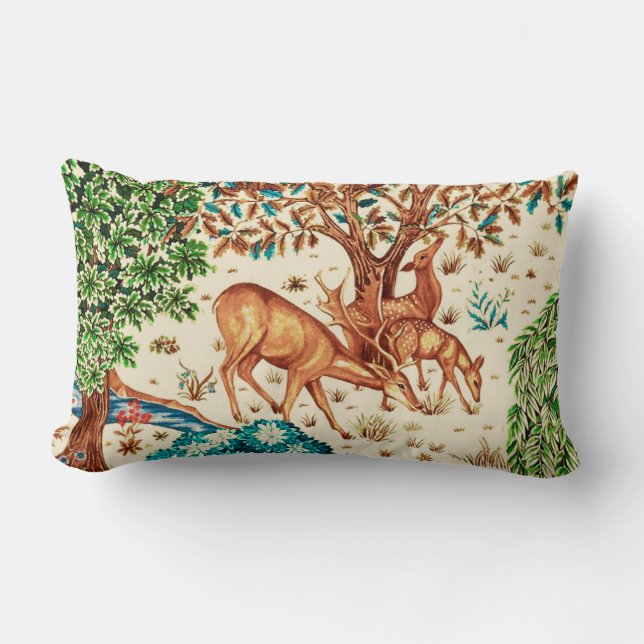William Morris Deer by a Brook Tapestry Beige Lumbar Cushion (Front)