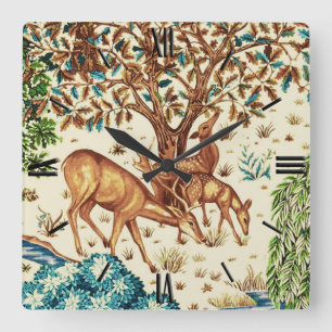 William Morris Deer by a Brook Tapestry Beige Square Wall Clock