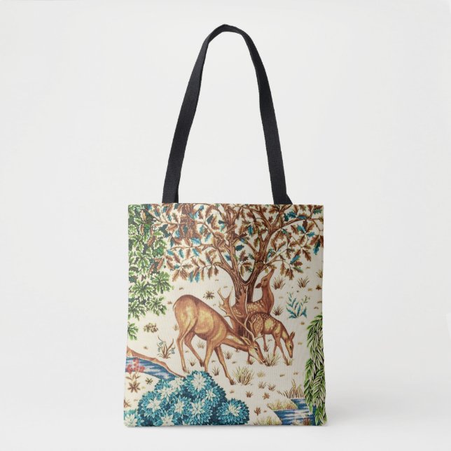 William Morris Deer by a Brook Tapestry Beige Tote Bag (Front)