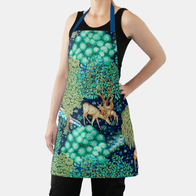 William Morris Deer by a Brook Tapestry Indigo Apron (Insitu)
